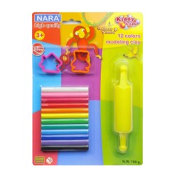 PATE A MODELER KIDDY CLAY DE 12+ROUL+2F BASIQUE ST-100-12+2SM/R