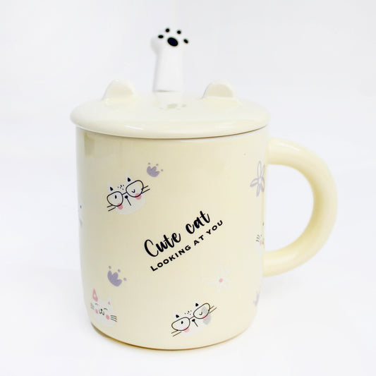 MUG EN CERAMIQUE AVEC COUVERTURE+ CUILLERE