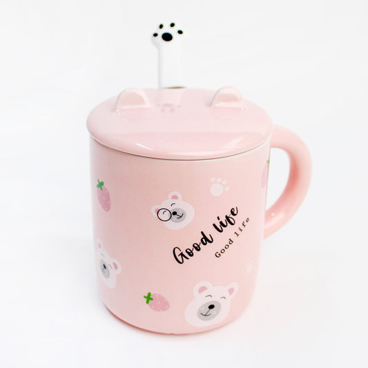 MUG EN CERAMIQUE AVEC COUVERTURE+ CUILLERE
