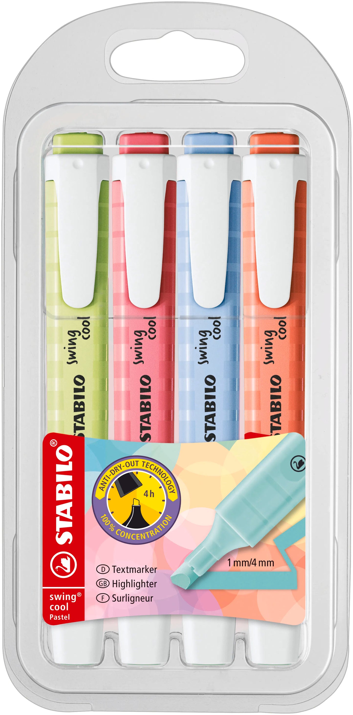 MARQUEUR FLUORESCENT STABILO SWING COOL POCH DE 4 JA0213561