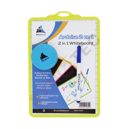 ARDOISE OFFICEPLAST 2EN1 AVEC CHIFFON+STYLO PASTEL