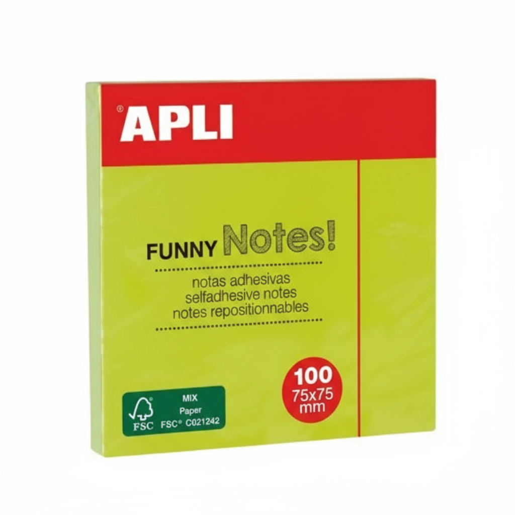 STICKY NOTES APLI 75*75 VERT FLUO