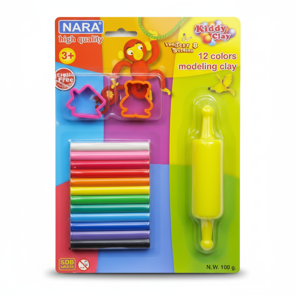 PATE A MODELER KIDDY CLAY DE 12+ROUL+2F BASIQUE ST-100-12+2SM/R