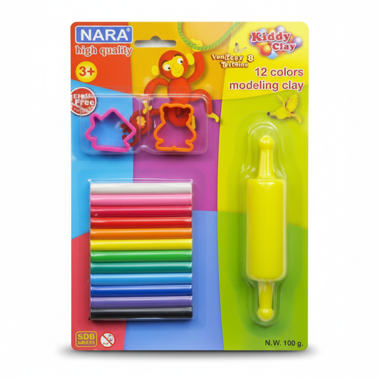 PATE A MODELER KIDDY CLAY DE 12+ROUL+2F BASIQUE ST-100-12+2SM/R