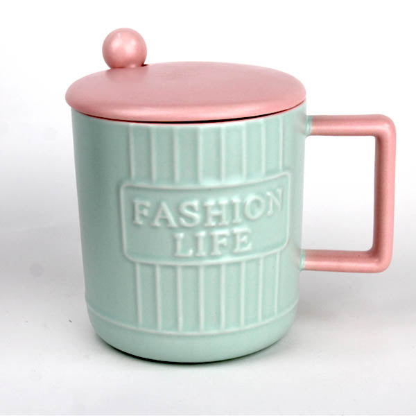 MUG EN CERAMIQUE AVEC COUVERTURE+ CUILLERE