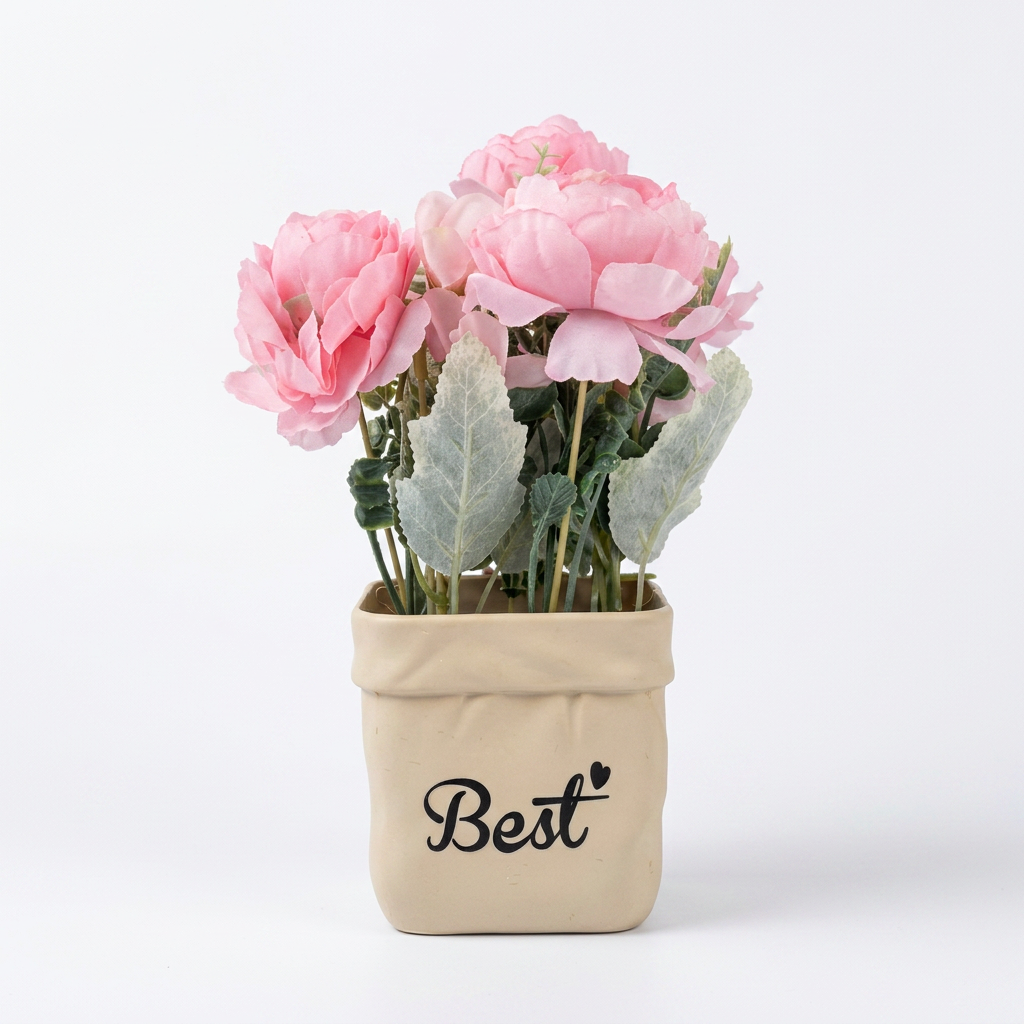 POT DECORATIF MM PLASTIQUE FLEURES  REF HZ760-2