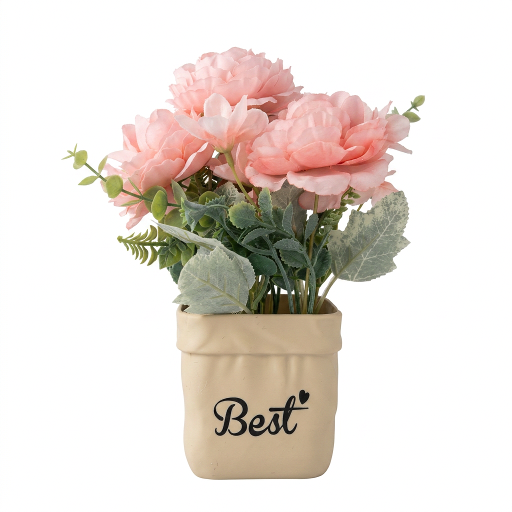 POT DECORATIF MM PLASTIQUE FLEURES  REF HZ760-2