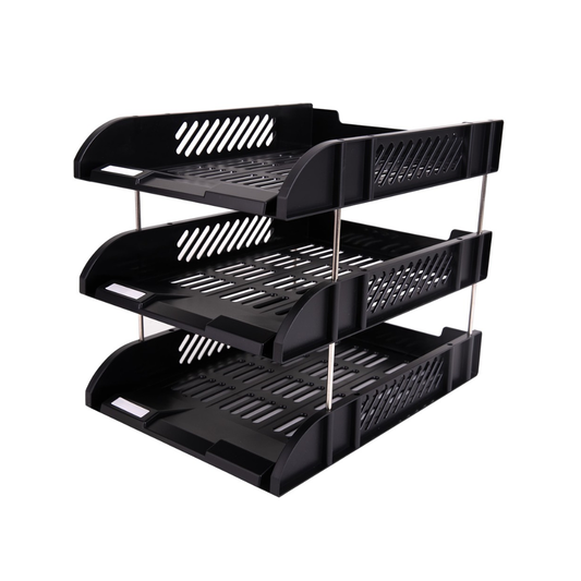 CORBEILLE A COURRIER DELI PLASTIQUE 3 ETAGES NOIR REF E9217