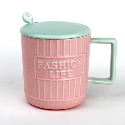 MUG EN CERAMIQUE AVEC COUVERTURE+ CUILLERE