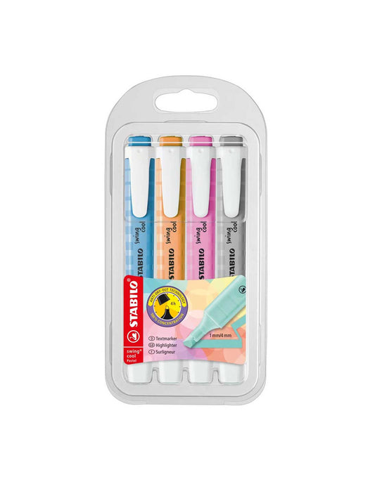 MARQUEUR FLUORESCENT STABILO SWING COOL PASTEL POCH DE 4