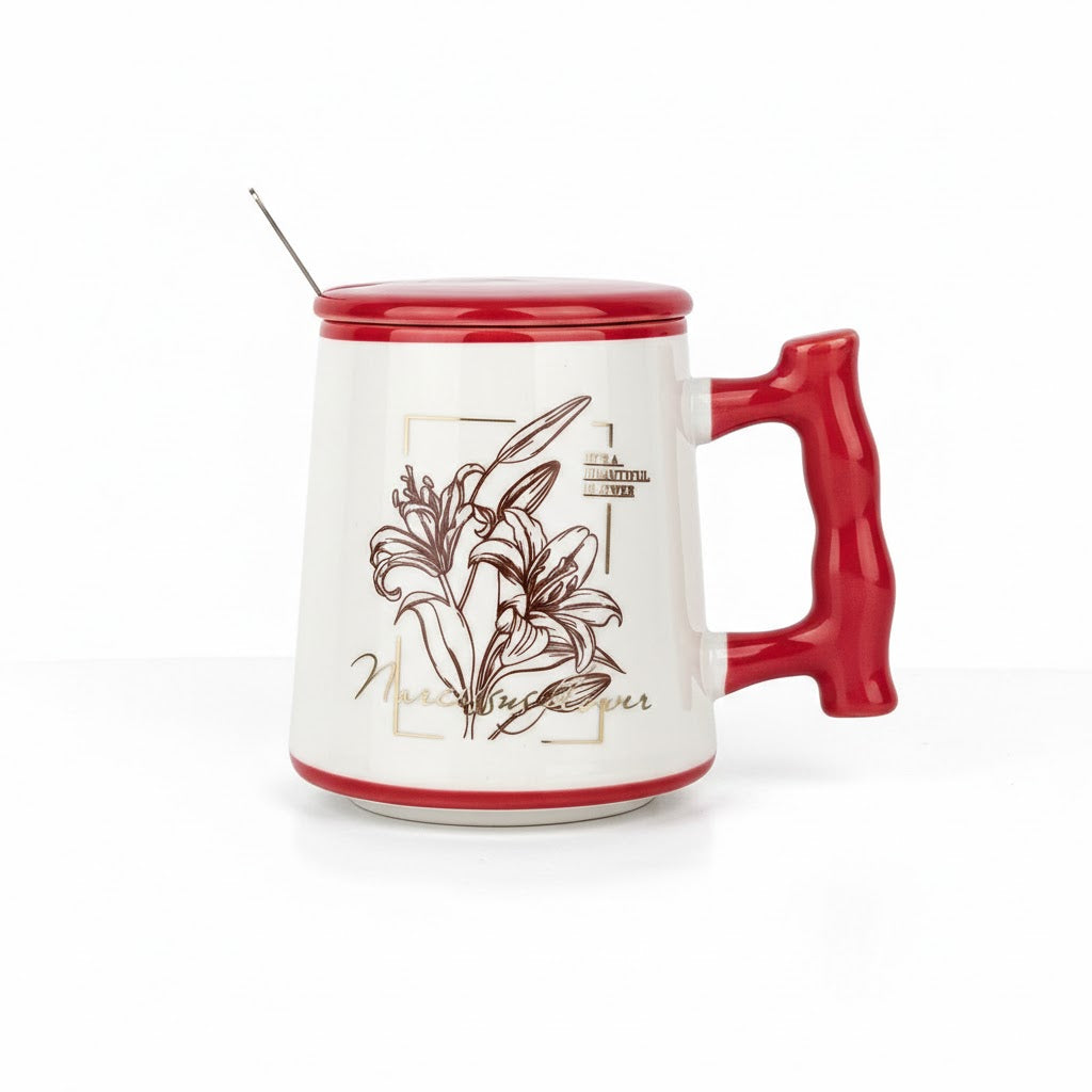 MUG EN CERAMIQUE AVEC COUVERTURE+ CUILLERE REF HZ780-38