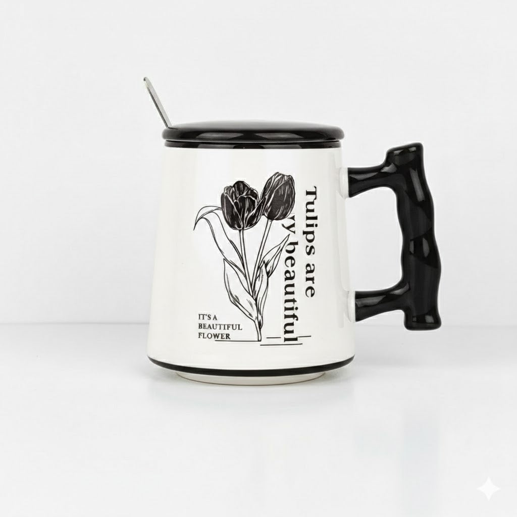 MUG EN CERAMIQUE AVEC COUVERTURE+ CUILLERE REF HZ780-38
